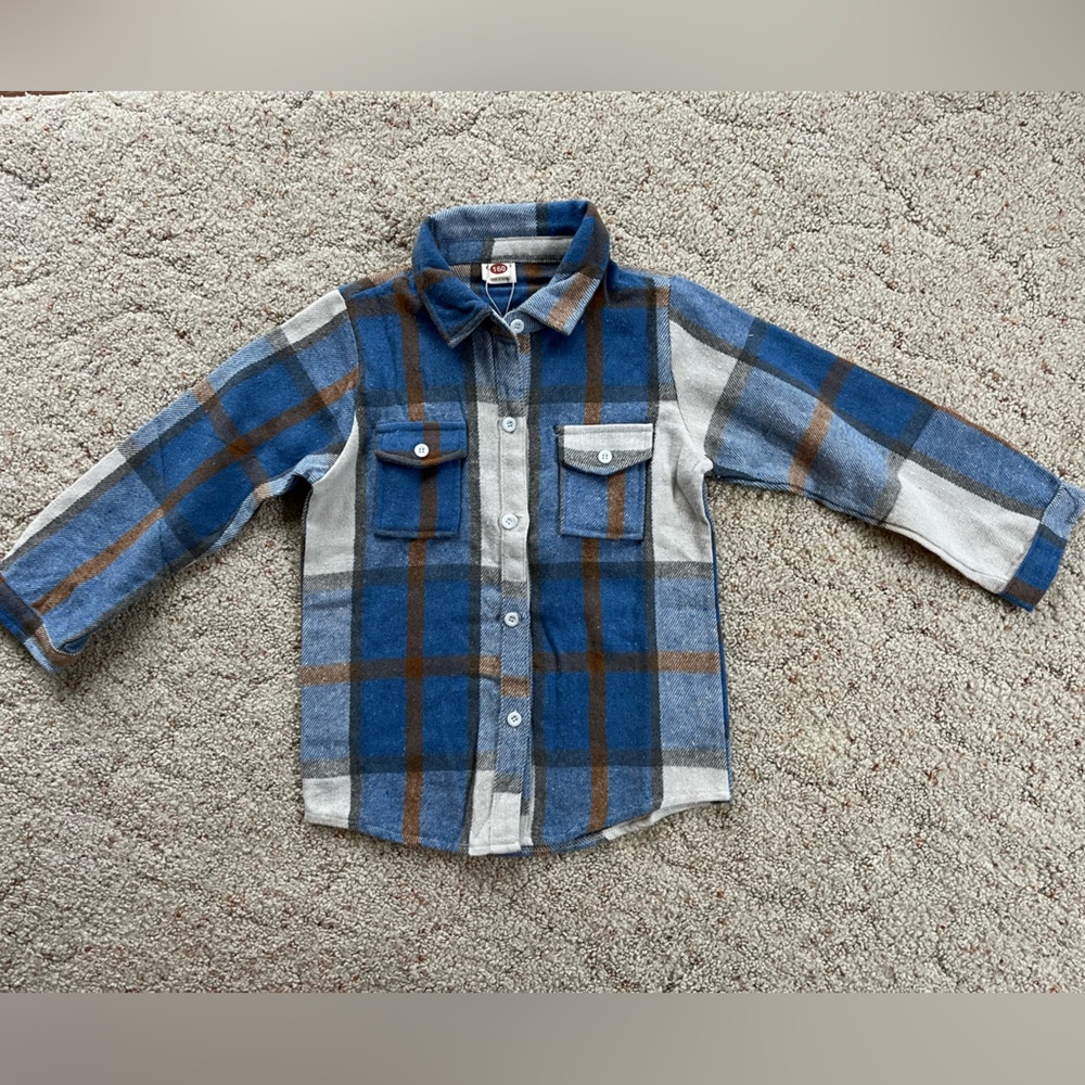 New! Kids Small (6/6X) Blue and Brown Plaid Flannel Shirt Jacket / Shacket